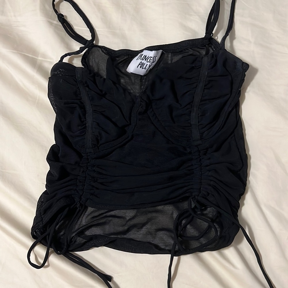 Mesh black tie top